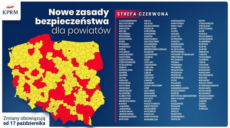 Nowe zasady bezpieczeństwa dla powiatów od 17.10.2020r